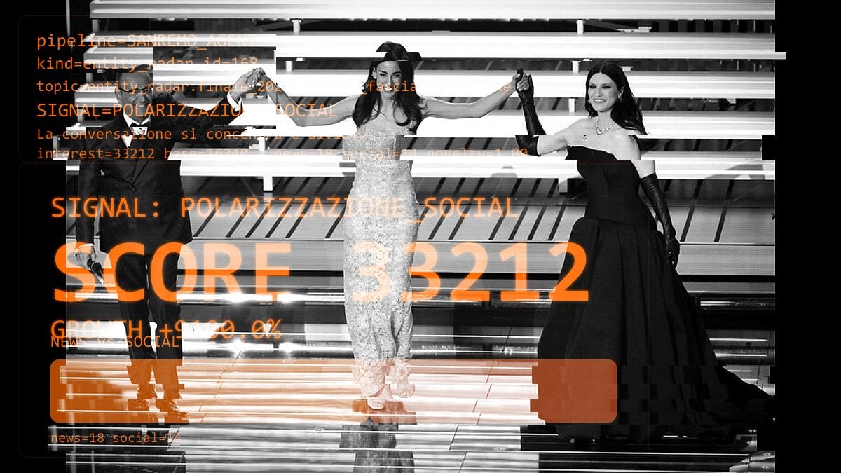 Fedez e Marco Masini sul palco dell’Ariston durante la finale di Sanremo 2026